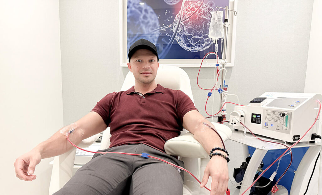 EBOO Ozone Therapy procedure with advanced blood oxygenation and detox equipment in a medical clinic